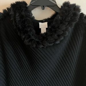 NWT Faux Fur Finley Collar Poncho by Chico’s. Black with removable collar.